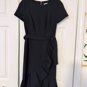 Calvin Klein Black Midi Dress with Ruffle Accent